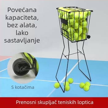 Huayue prijenosna metalna košara za tenis lopte s kotačićima, sklopivi dizajn s pritiskom prema dolje, pogodna za tenis, stolni tenis i badminton