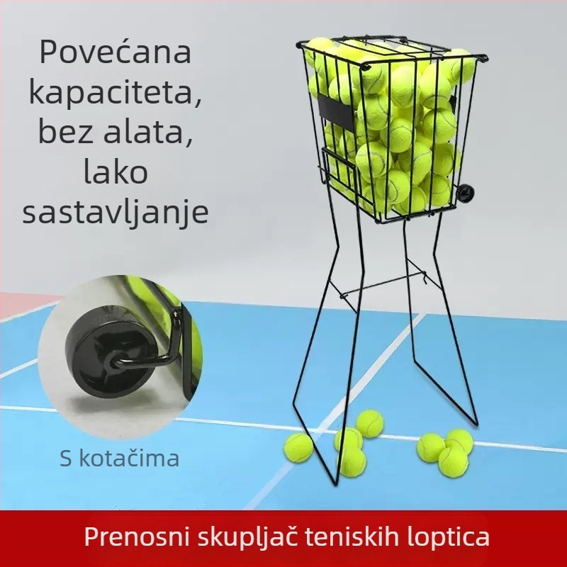 Huayue prijenosna metalna košara za tenis lopte s kotačićima, sklopivi dizajn s pritiskom prema dolje, pogodna za tenis, stolni tenis i badminton