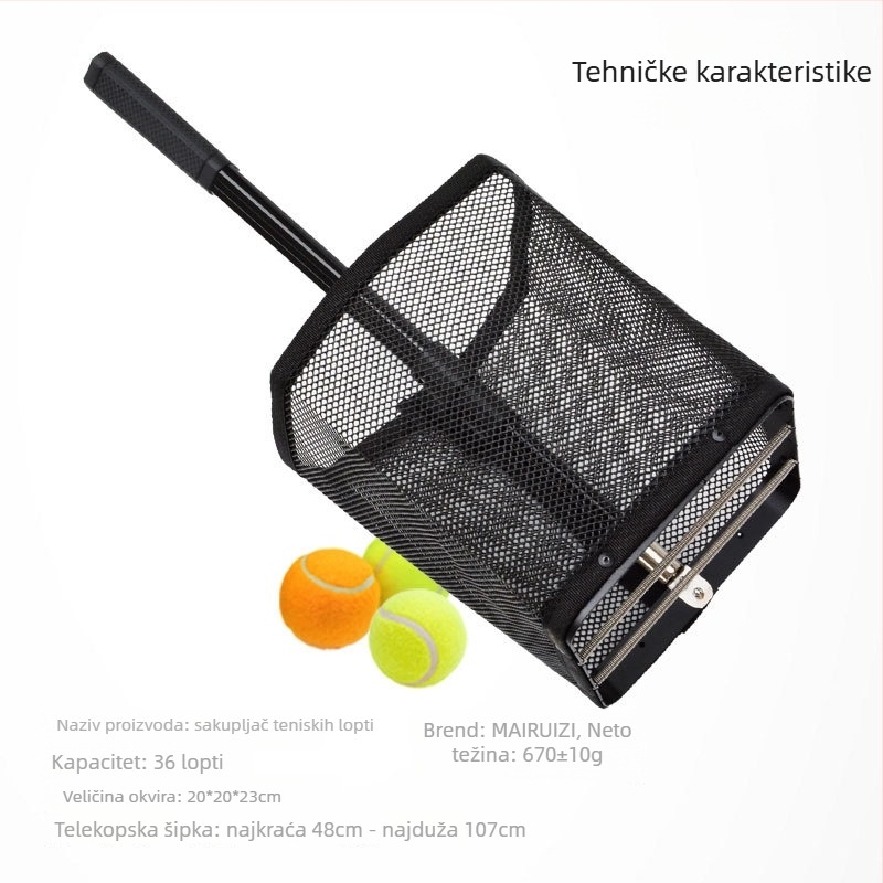 Prijenosni teleskopski skupljač tenis lopti, portabilan, s prilagodljivim kutem i odvojivim dizajnom — model 89-45; materijal: Drugo; specifikacija: Zadani predmet; primjenjivi sport: Tenis