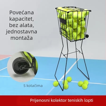 Prijenosni kolica za tenis lopte, sklopivi koš, željezna konstrukcija, za tenis i badminton