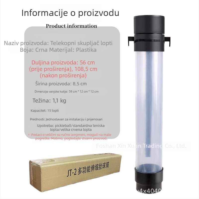 Povlačni hvatač teniskih lopti, plastična konstrukcija, namijenjeno tenis, prijenosno