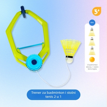 Trener za badminton s linijom odbojnosti – 2-u-1 plastični uređaj za samostalnu unutarnju vježbu (Cool Boy)