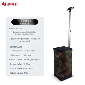 Sakupljač lopti za pickleball i tenis, s velikim kapacitetom, dizajnom tlaka prema dolje i vrećom za pohranu