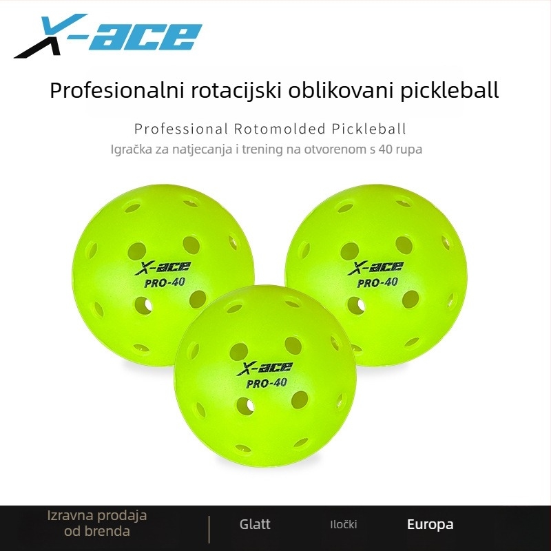 X-ace pickleball lopta – za vanjsku upotrebu, 40 rupa, PE materijal, težina 26 g ± 2 g, profesionalna natjecateljska lopta