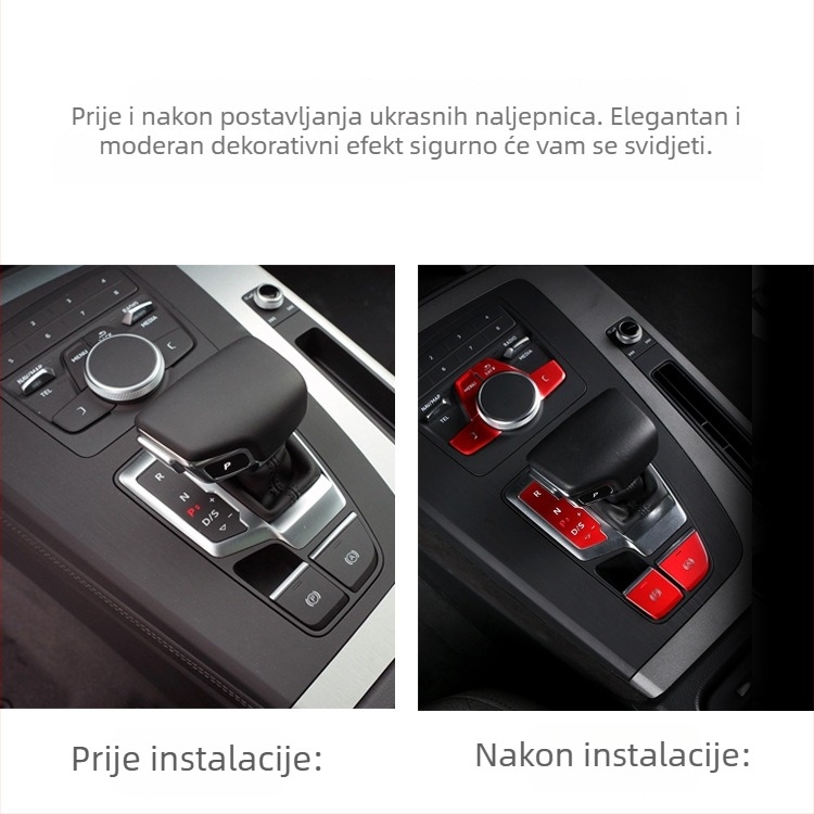 Audi Q5L dekorativni centar gumb za pokretanje jednim pritiskom i elektroničku ručnu kočnicu — aluminijska legura, bez logotipa, bez prilagodbe