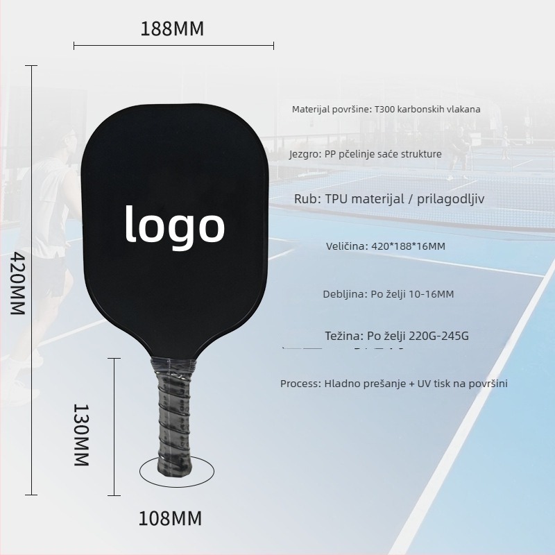 T300 karbonska pickleball raketa s PP honeycomb jezgrom, 230±5 g, Jiang Hui