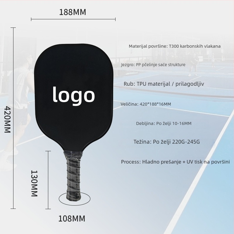 T300 karbonska pickleball raketa s PP honeycomb jezgrom, 230±5 g, Jiang Hui