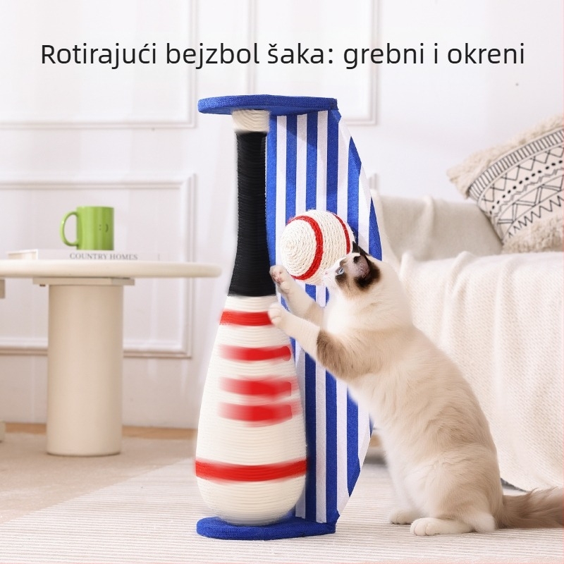 Stup za grebanje mačaka u baseball stilu s rotirajućim dizajnom, izdržljiv sisalni pločica za grebanje bez otpadanja vlakana, ploča gustoće, japanski stil