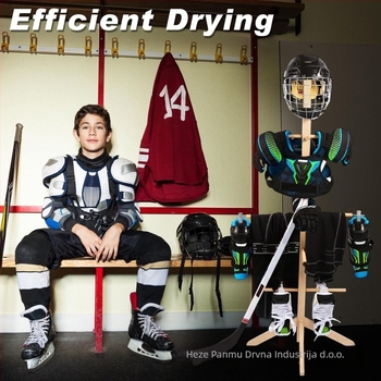 Drveni sušilni stalak za hokejsku opremu – Brahma Wood Collection, trostruki univerzalni skladišni stalak, sastavljivi organizator za sportsku opremu