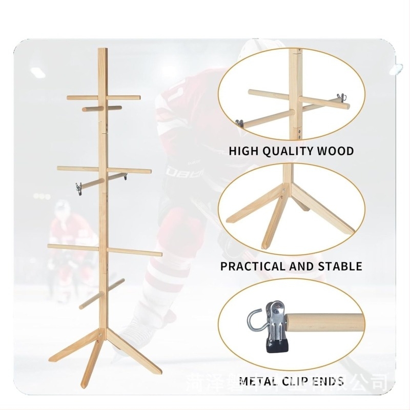 Drveni sušilni stalak za hokejsku opremu – Brahma Wood Collection, trostruki univerzalni skladišni stalak, sastavljivi organizator za sportsku opremu