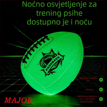 Letna lopta za trening kvoterbeka - Svjetleća PU kožna passback lopta, polu-rugby, vanjska uporaba (Materijal: PU; Šivanje: strojno šivanje; Tip lopte: polu-rugby; Značajka: svjetleća passback lopta)