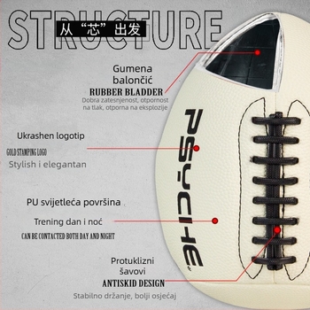 Letna lopta za trening kvoterbeka - Svjetleća PU kožna passback lopta, polu-rugby, vanjska uporaba (Materijal: PU; Šivanje: strojno šivanje; Tip lopte: polu-rugby; Značajka: svjetleća passback lopta)