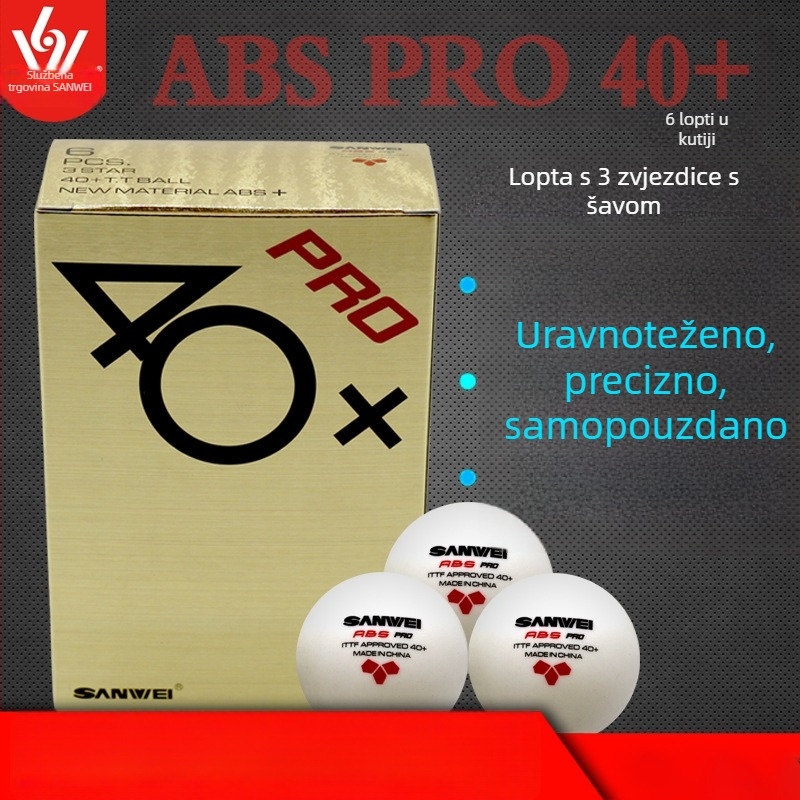 Lopta za stolni tenis za trening SANWEI 3D ABS Pro 40+ šivana, 3 zvjezdice