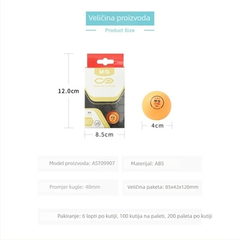 Loptice za stolni tenis - Novo materijal za natjecanja i kućnu trenigu, paket od 6 komada, bez tiskanja logotipa