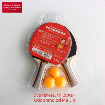 Huashi set ping-pong reketa – dvostruka guma, Shakehand drška, ploča od čvrstog drveta, uključuje 2 reketa i 3 loptice