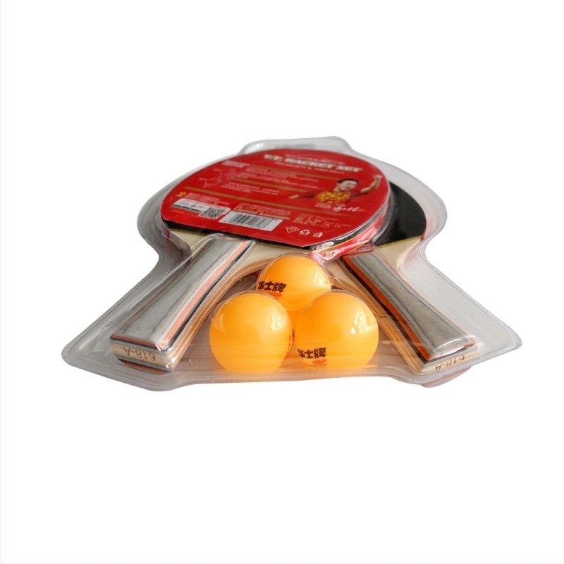 Huashi set ping-pong reketa – dvostruka guma, Shakehand drška, ploča od čvrstog drveta, uključuje 2 reketa i 3 loptice