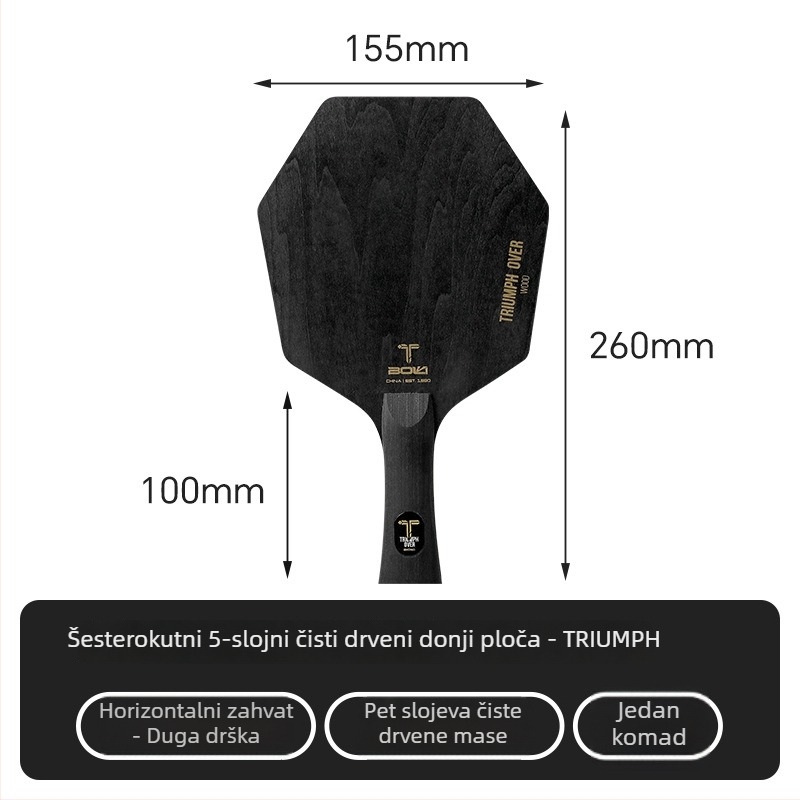 Šesterokutna ploča za stolni tenis, pet slojeva čvrstog drveta (Basswood, Pine, Paulownia), bočni udarac, jednoslojni horizontalni udarac, marka Boli
