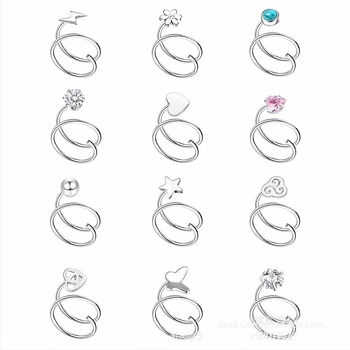 Unisex nosni prsten od nehrđajućeg čelika, dvostruka karika, motivi srca, petokraka zvijezda i munja, elektroplatirano