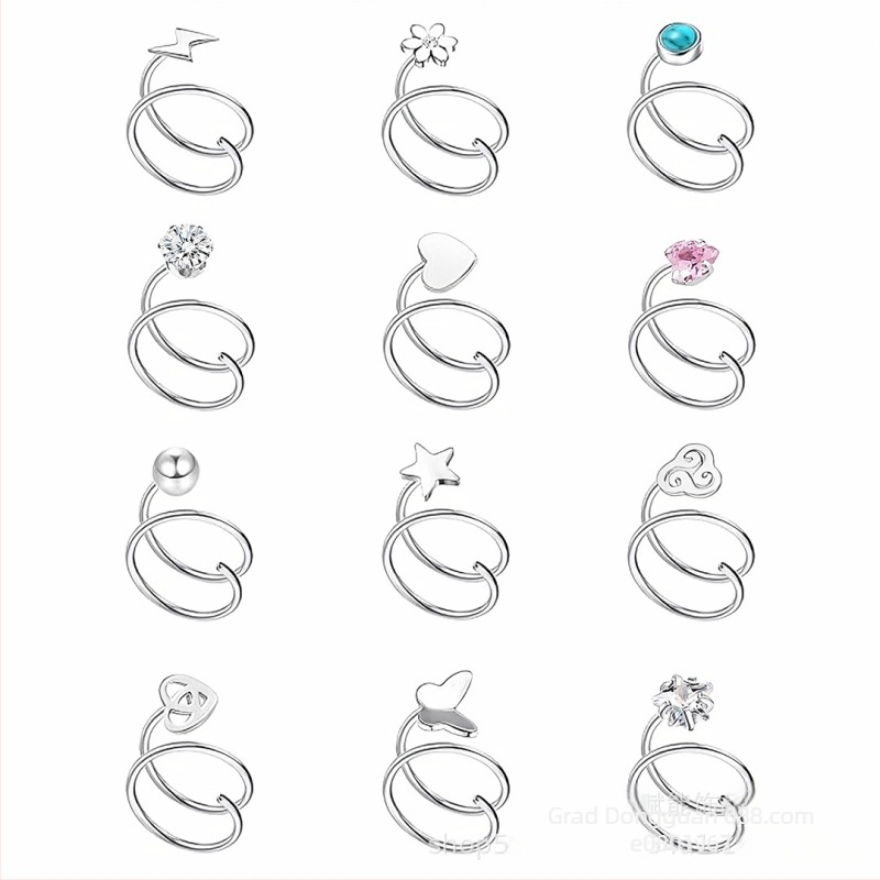 Unisex nosni prsten od nehrđajućeg čelika, dvostruka karika, motivi srca, petokraka zvijezda i munja, elektroplatirano