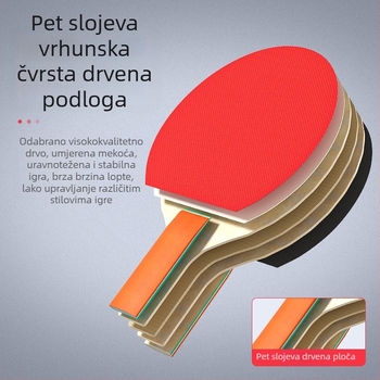 Dječja reketa za stolni tenis za početnike — daska od topole, guma s ravnim ljepilom, horizontalni tip reketa, mogućnost prilagodbe, logo ispisan