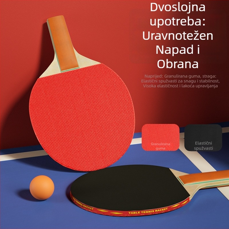 Dječja reketa za stolni tenis za početnike — daska od topole, guma s ravnim ljepilom, horizontalni tip reketa, mogućnost prilagodbe, logo ispisan