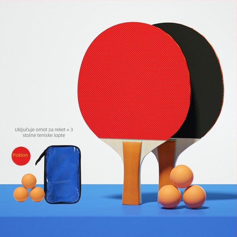 Dječja reketa za stolni tenis za početnike — daska od topole, guma s ravnim ljepilom, horizontalni tip reketa, mogućnost prilagodbe, logo ispisan