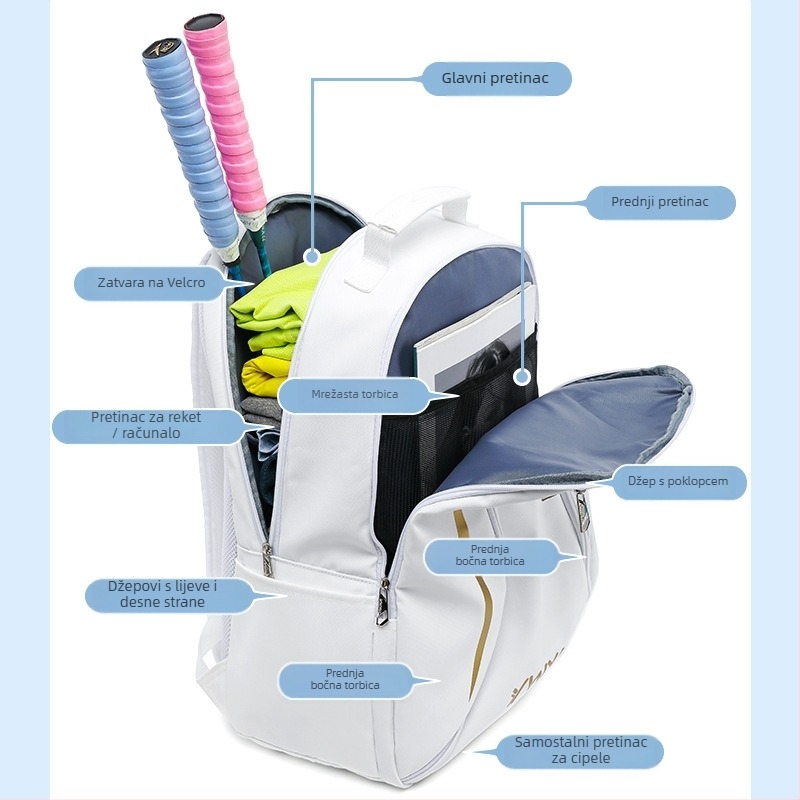 Torba za badminton/tenis za odrasle – kapacitet 3 reketa, PU vodootporan materijal, logotip Ywyat