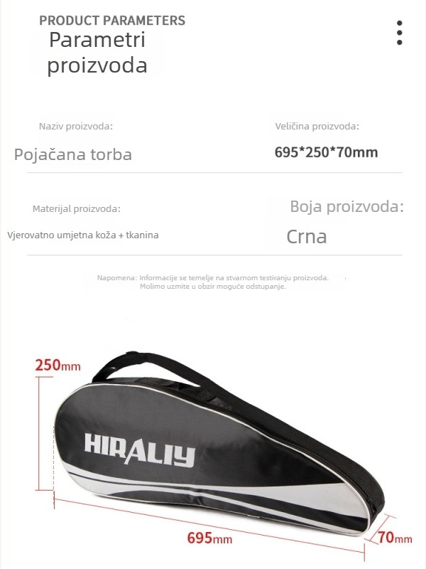 Spelt torba za rekete badminton/tenis – Veliki kapacitet za 3–6 reketa, preko ramena, Oxford tkanina, vodootporna, ispisano logo, unisex