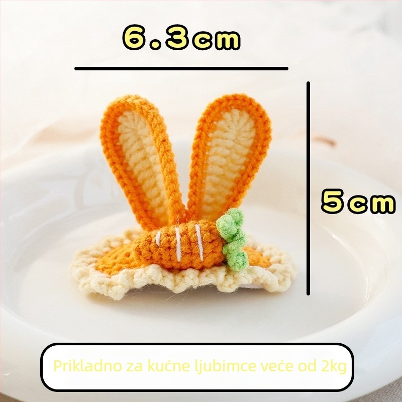 Klip za kosu za kućne ljubimce s pletenim 3D ušima zeca — za pse i mačke, vuneni materijal, crtani stil, BB klip; Brend: Little one is favored