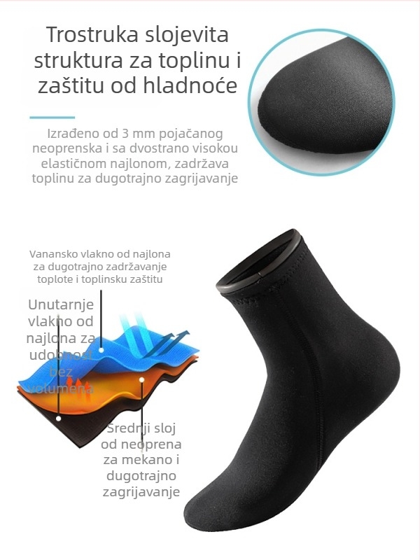 Potapljačke čarape od neoprena, 3 mm, protuklizna potplata, vodootporan dizajn.