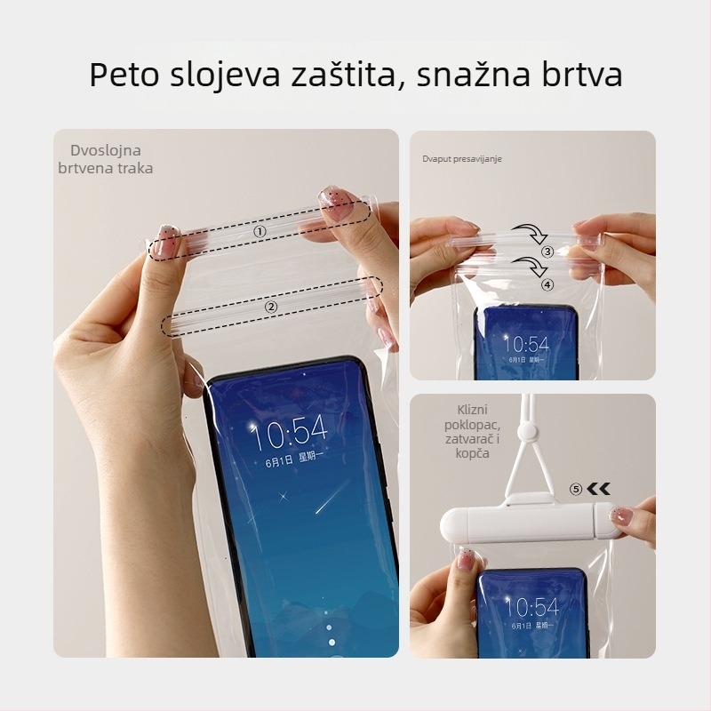 FaSoLa vodootporna torbica za mobitel s prozirnim dodirnim zaslonom; Materijal: plast; prilagodba dostupna; privatna marka moguća; pogodna za plivanje, ronjenje, raftanje, putovanja i aktivnosti na otvorenom