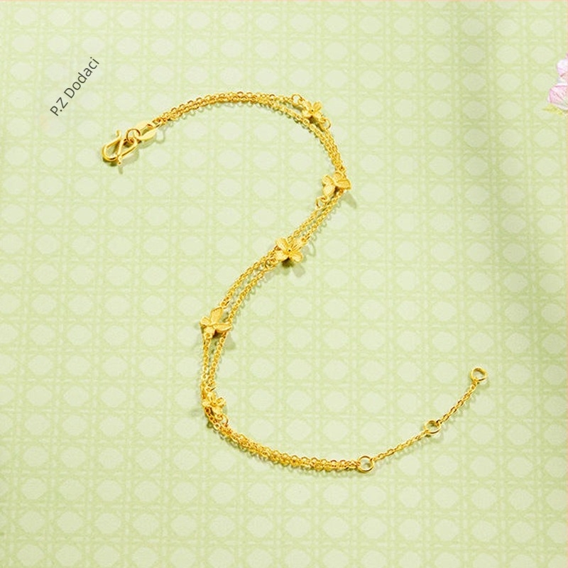 Dvostruka narukvica s motivom leptira, bakrena podloga, zlatni pijesak premaz, elektroplatiranje, lagani luksuz stil, ljeto 2024