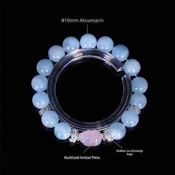 Narukvica s Pixiu privjeskom, ružičasti kvarc perle, kristalni materijal, individualno zapakirano, proljeće 2025