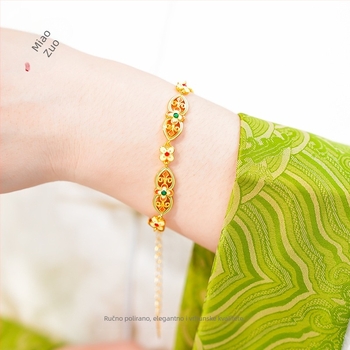 Bakreni narukvica s emajlom, motiv cvijeća i Ruyi, elektroplatirana završnica, Pz accessories, Yiwu, jesen 2024, gradski stil za ured