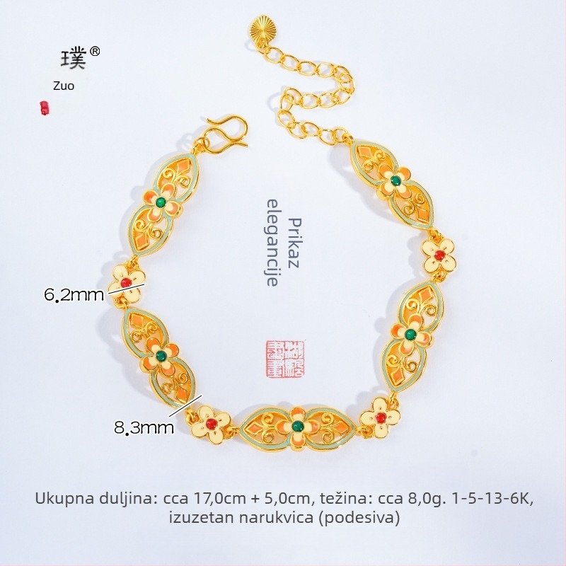 Bakreni narukvica s emajlom, motiv cvijeća i Ruyi, elektroplatirana završnica, Pz accessories, Yiwu, jesen 2024, gradski stil za ured