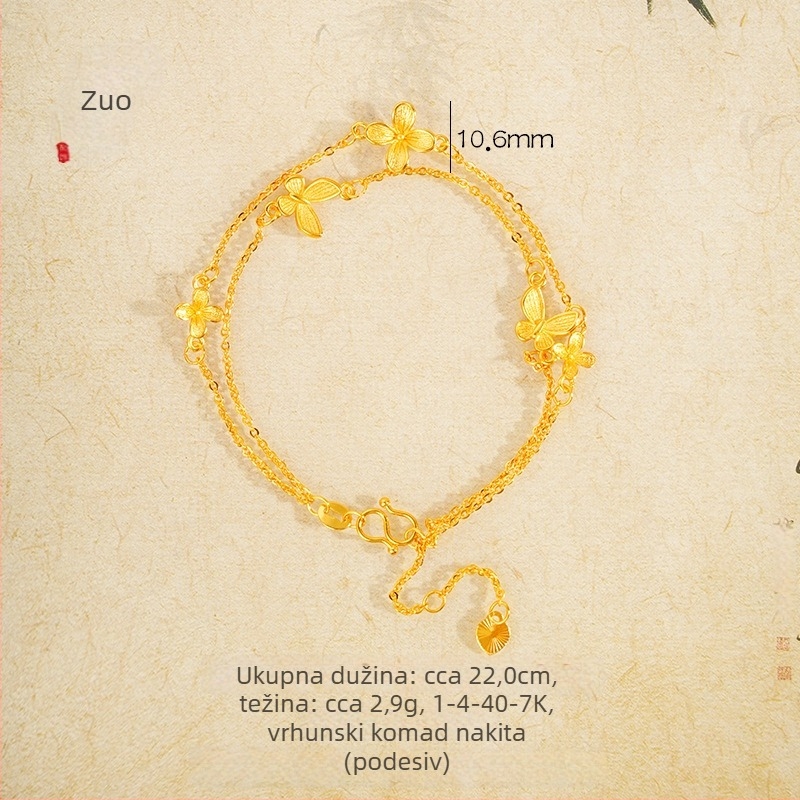 Dvostruka bakrena narukvica s motivom leptira, elektroplirano završno