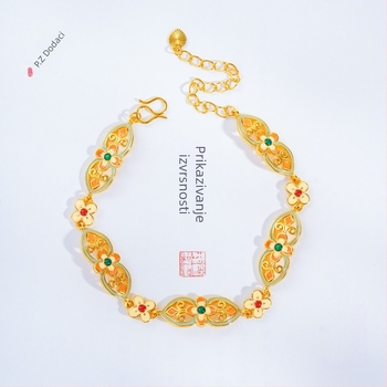 Narukvica s cvjetnim emajl motivom, bakar, elektroplakiranje, dvorski stil, jesen 2024.