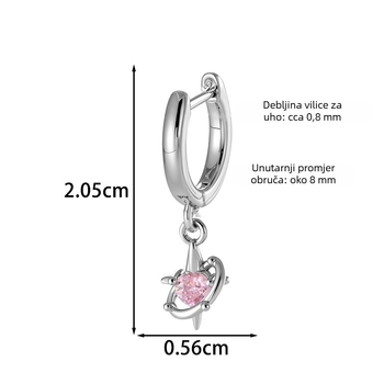 Naušnice u obliku srca sa cirkonom, metalna podloga, elektroplatiranje, unisex moda