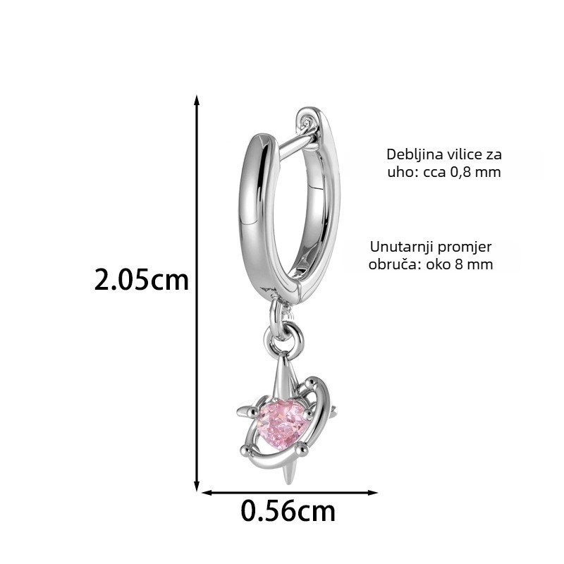 Naušnice u obliku srca sa cirkonom, metalna podloga, elektroplatiranje, unisex moda