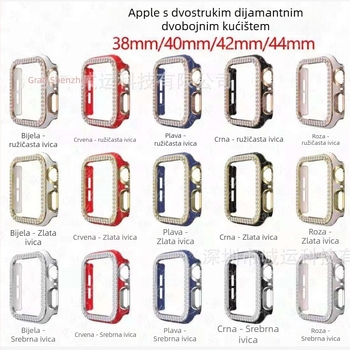Kućište Apple Watch - PC materijal, Elektroplatirani dijamantni ukrasi, Dvostruki red dijamanata, Irezan dizajn, Zaštitno kućište