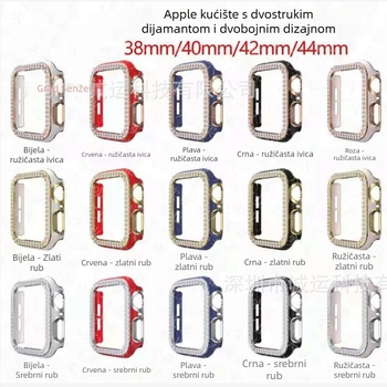 Kućište Apple Watch s elektroplatiranom dijamantnom ukrasom, dijamant u dva reda, PC konstrukcija s izrezima (PC materijal; neutralna marka; bez licencirane privatne oznake)