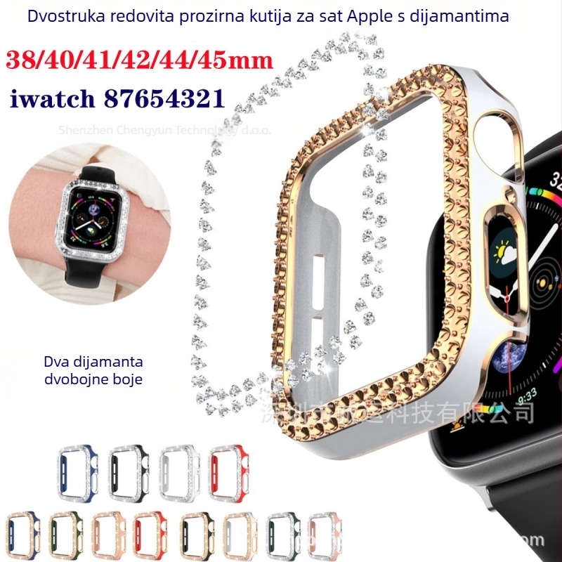Kućište Apple Watch s elektroplatiranom dijamantnom ukrasom, dijamant u dva reda, PC konstrukcija s izrezima (PC materijal; neutralna marka; bez licencirane privatne oznake)