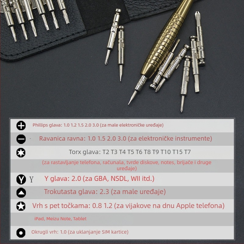 Set odvijača za kućnu upotrebu – višenamjenski alat za popravak Apple uređaja, mobitela i računala; unutarnji šesterokut; materijal: ugljično čelika.