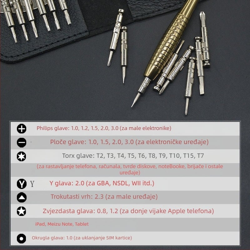 Set odvijača za elektroniku, višenamjenski za Apple uređaje, mobitele i računala – karbonska čelika, unutarnji šesterokutni bitovi