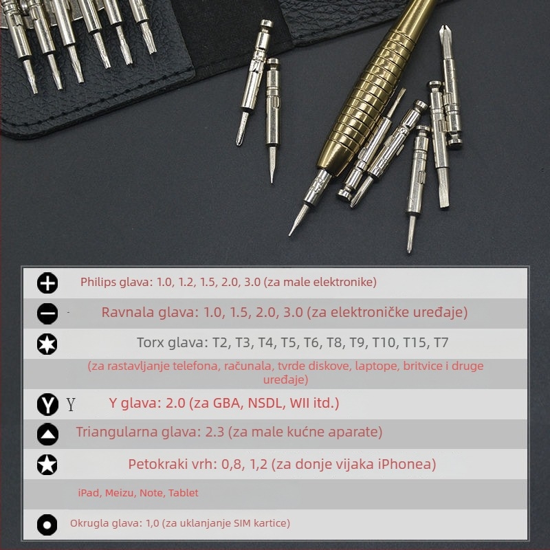 Set odvijača za demontažu Apple – za popravak mobitela i računala, karbonska čelična, unutarnji šesterokutni bitovi, uključuje set bitova