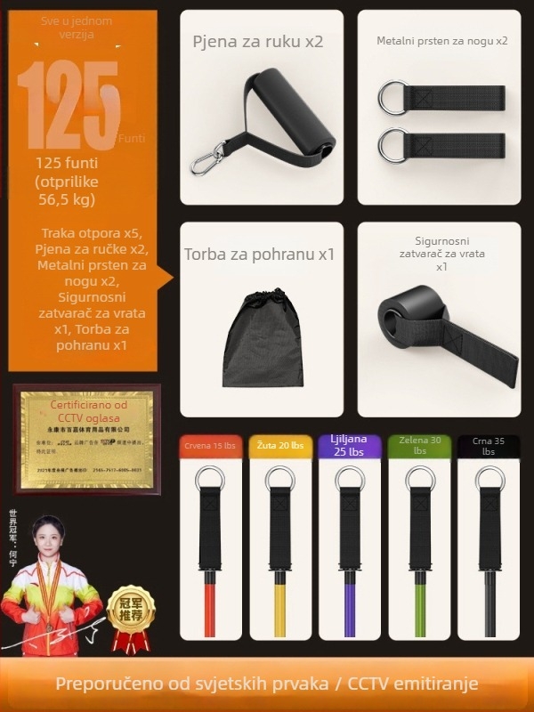 Set elastičnih traka otpora s napinjačem – 11 komada, TPR materijal, za odrasle, kućni treninzi