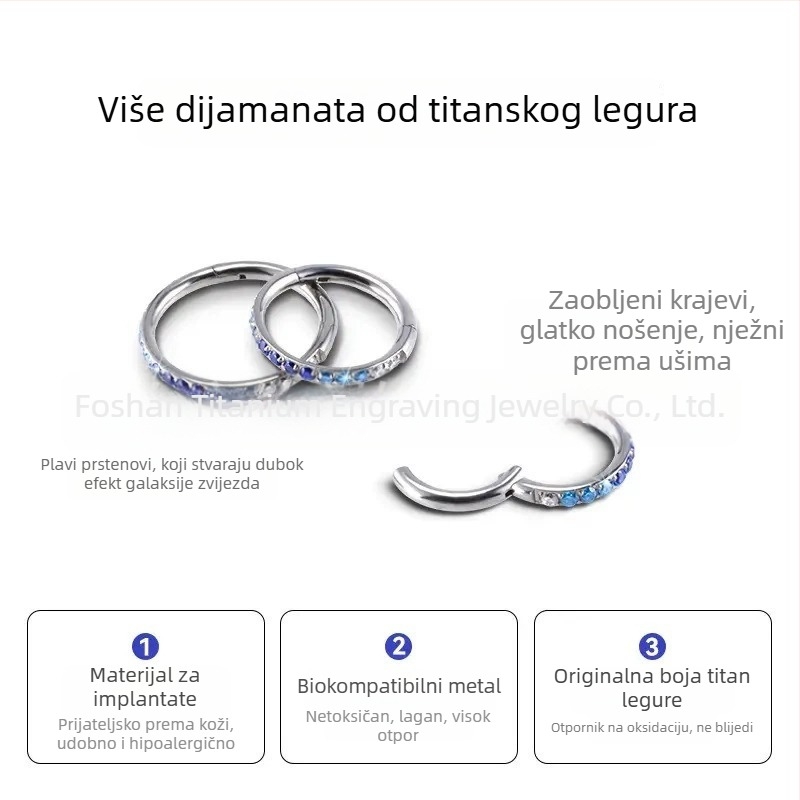 F136 titanijeva spojina naušnice – geometrijski hoopovi, unisex, polirani titanijev kristal