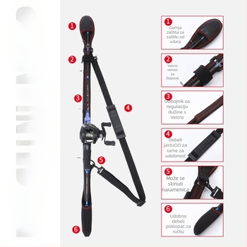 Prilagodljiva torba za štapove s prostorom za pohranu i elastičnim remenom, džep za muline, Hongchuan, materijal poliester vlakno