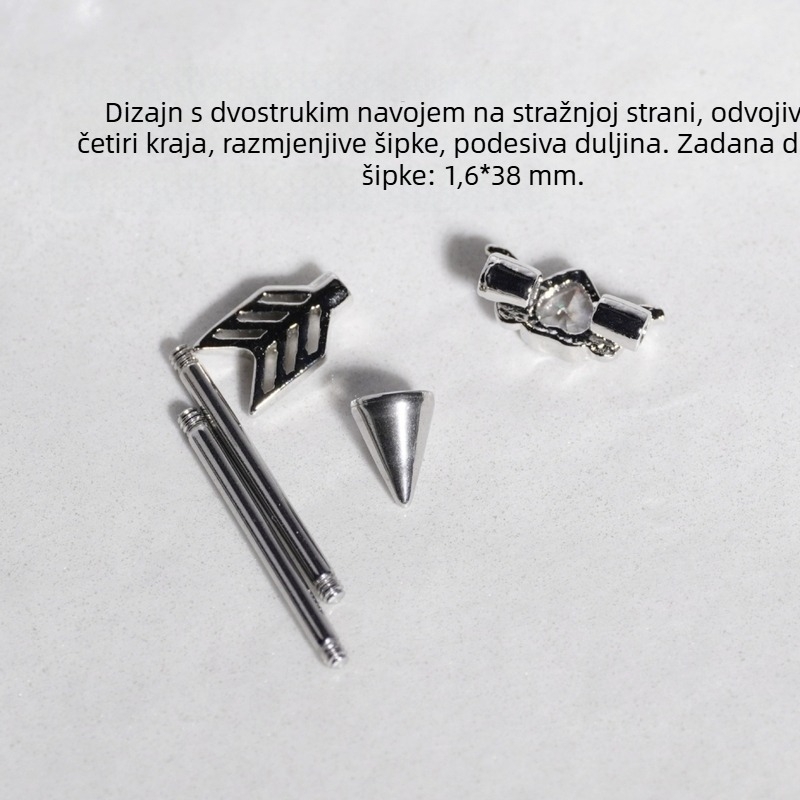 Barbell za ušni most sa srcem i strelicom, 316L nehrđajući čelik, cirkon, duga šipka