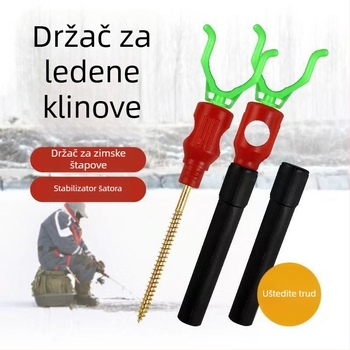 Oprema za ribolov na ledu: kolčići za ledeni šator i spiralni vijci, plastični